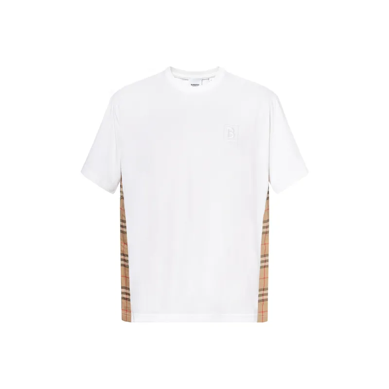 Burberry FW22 Check Panel Cotton T-shirt White-0