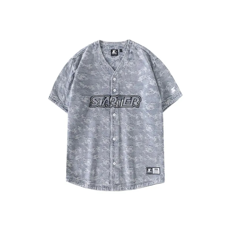 STARTER Drop Shoulder Sleeve T Shirt Unisex Denim Light Blue-0