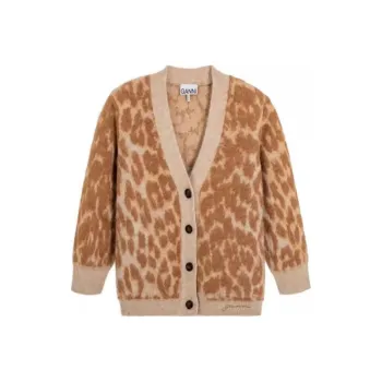 GANNI Leopard Jacquard Knitted Cardigan