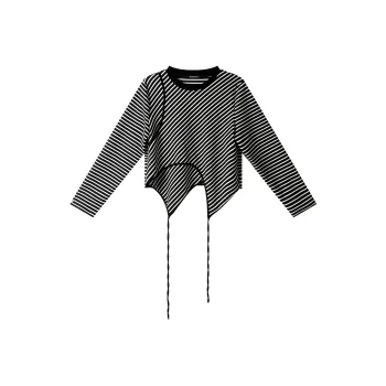 BIENKIMIIYE Crop Tops Women's Black White Stripes
