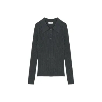 Sandro Ribbed knit Polo Top