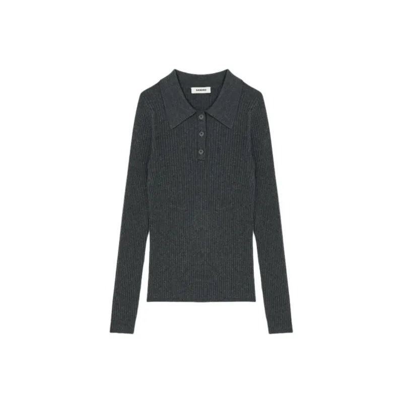 Sandro Ribbed knit Polo Top-0