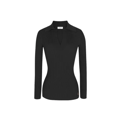 SAINT LAURENT Collared V-Neck Ribbed Jumper