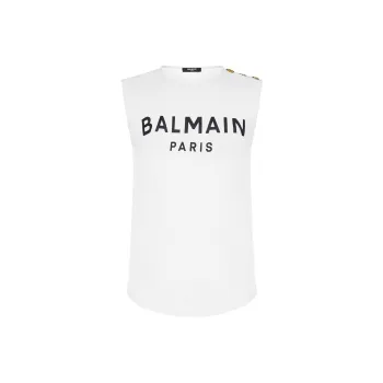BALMAIN Button detail Logo print Tank Top