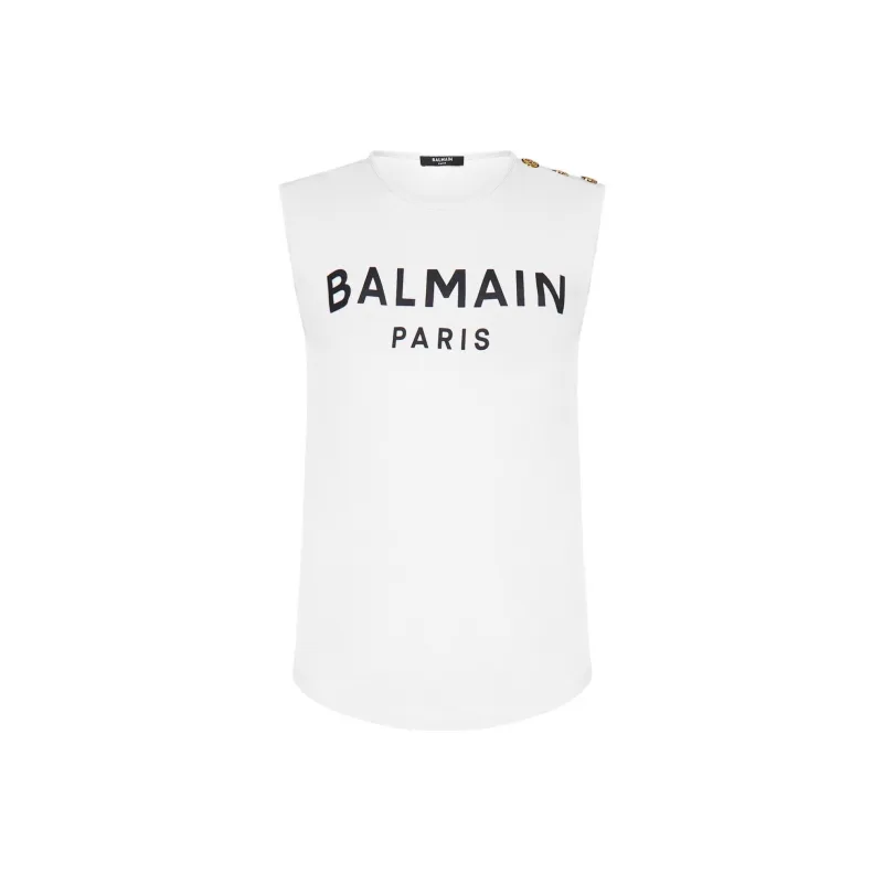 BALMAIN Button detail Logo print Tank Top-0