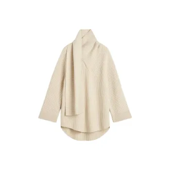 TOTEME Attached Scarf Ribbed Knit Sweater