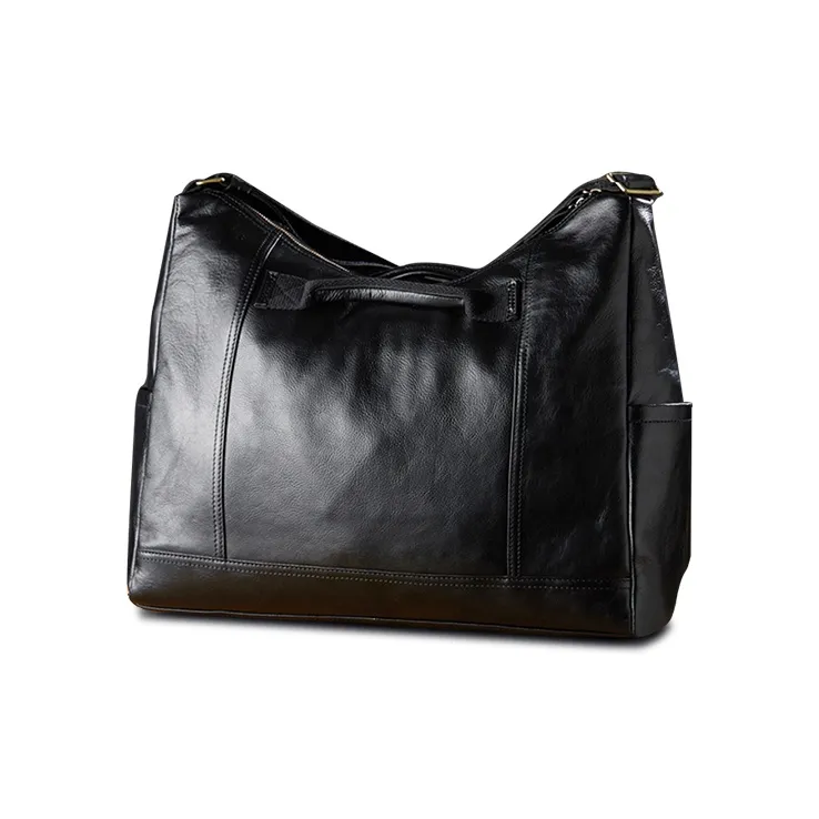 Simple&nature Top Grain Cow Leather Shoulder Bag Unisex Black-5