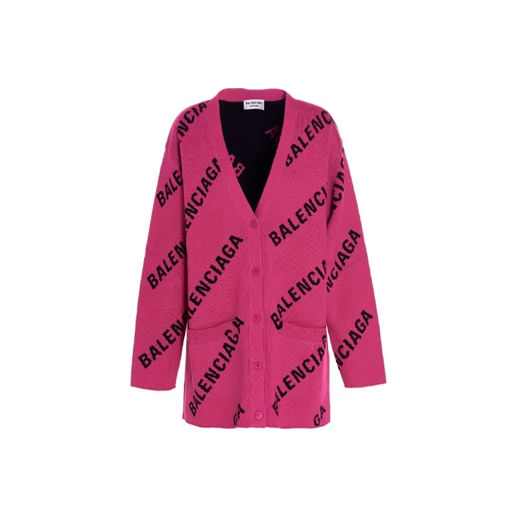 Balenciaga Allover Logo Cardigan 'Pink/Black'-0