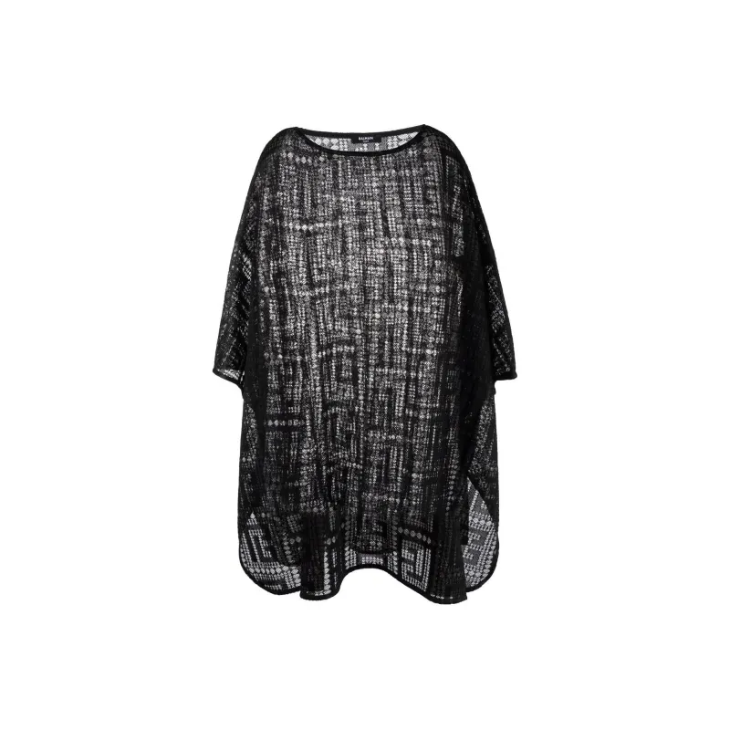 BALMAIN Monogram Motif Semi sheer Beach Dress-0