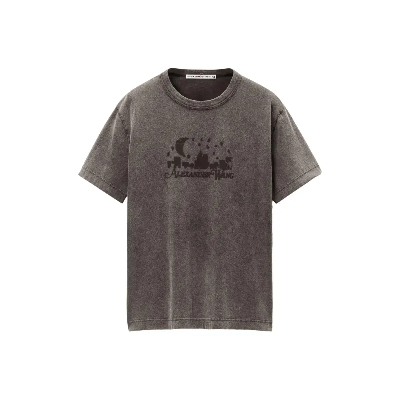 Alexander Wang Distressed Skyline Logo Graphic Tee Washed Charcoal-0