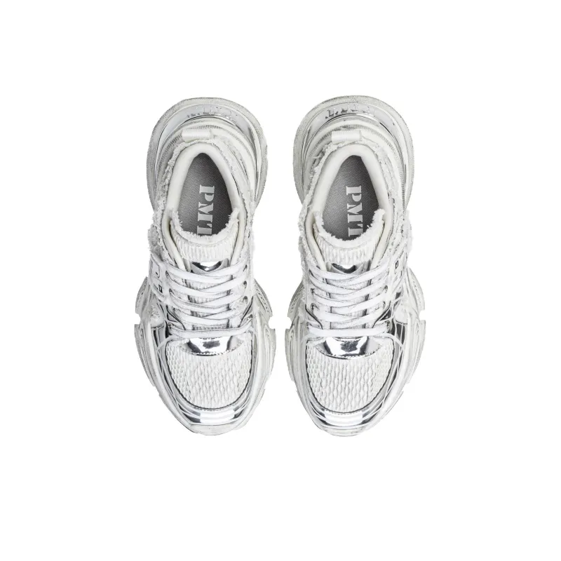 PMT Slip Resistant, Breathable, Lightweight, Height Increasing Low Top Chunky Sneakers Unisex White Black-10