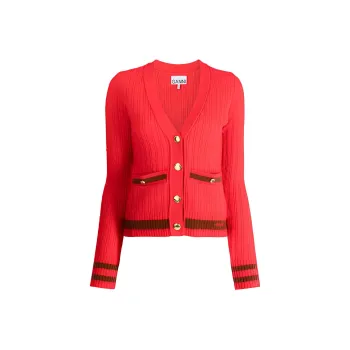 GANNI SS22 Knitted Fabric Cardigan Women's Red