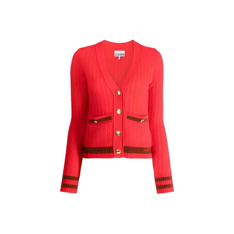 GANNI SS22 Knitted Fabric Cardigan Women's Red-0