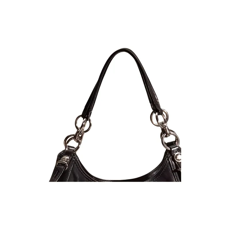 COACH Maggie Leather One Shoulder Handbags Large Size Women's Silver & Black-1