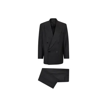 HUGO BOSS Double-Breasted Suit In Checked Virgin Wool Business Suits Men's Dark Gray