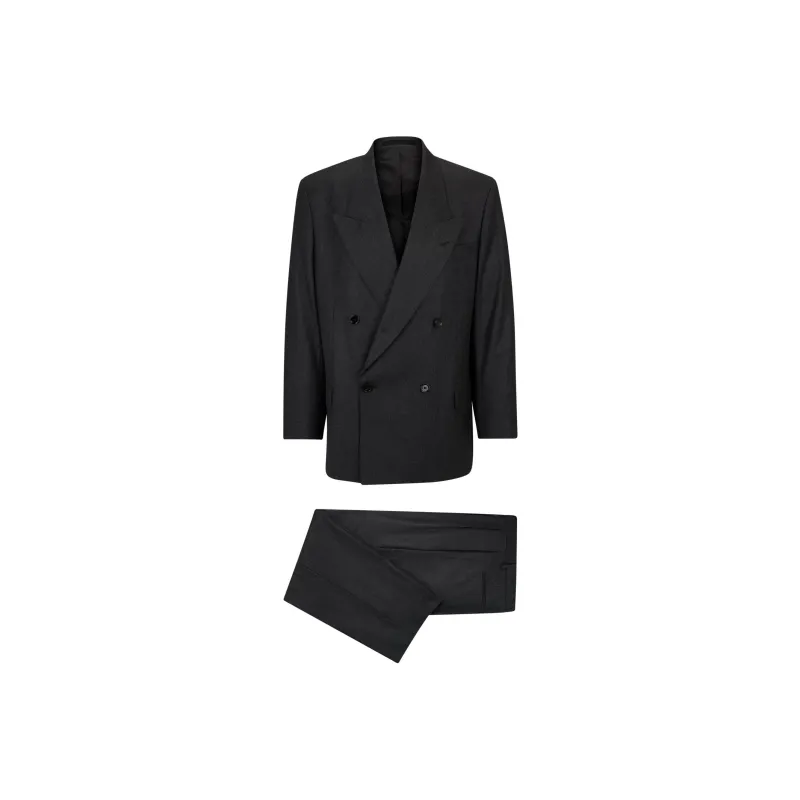 HUGO BOSS Double-Breasted Suit In Checked Virgin Wool Business Suits Men's Dark Gray-0