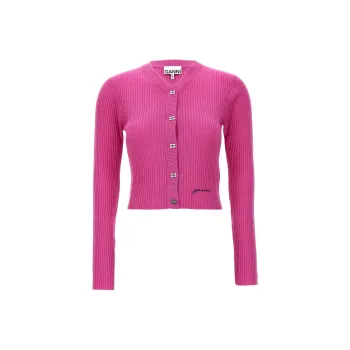 GANNI Logo embroidered Ribbed Cardigan