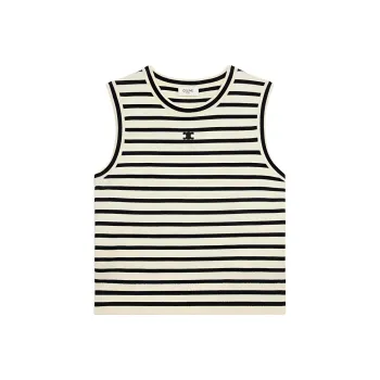 CELINE Triomphe Sleeevess Marinière Sweater In Wool
