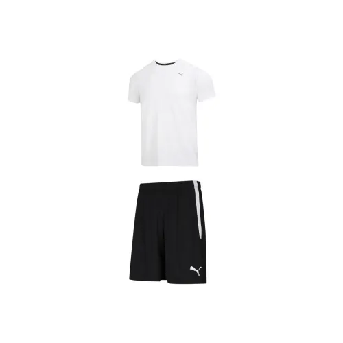 PUMA Casual Sportswear Men Clothing Set White T Shirt+Black tiered shorts