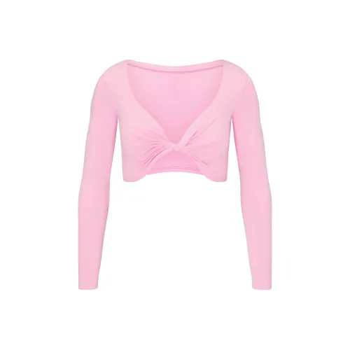 SKIMS COTTON TWIST LONG SLEEVE CROPPED TOP Crop Top Women's COTTON CANDY/Cotton Candy