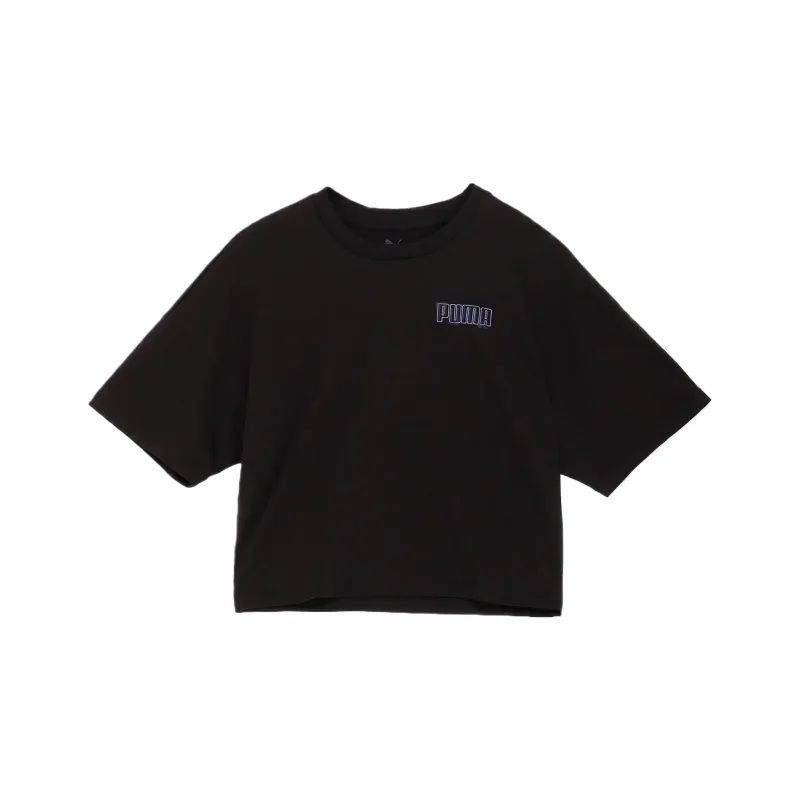 PUMA Ess Logo Drop Shoulder Sleeve T Shirt Women's Black-0