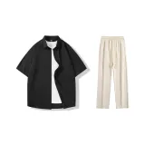 Clothing Set (Black Short-Sleeved Shirt+Ecru Casual Pants)