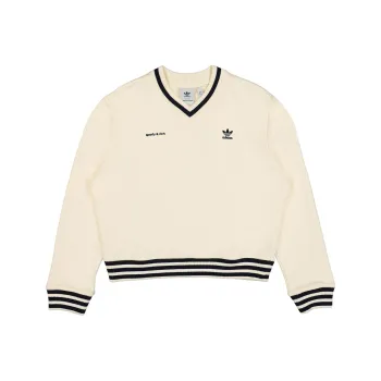 Adidas Originals X Sporty & Rich V Neck Sweatshirt Cream/Navy