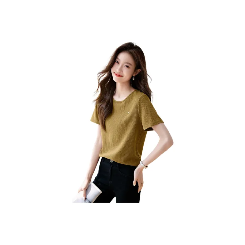 Mo Han Yi Mei Regular T Shirt Women's Yellow Green-0