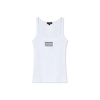VERSACE Logo Patch Ribbed Tank Top