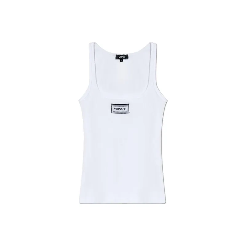 VERSACE Logo Patch Ribbed Tank Top-0