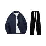 Clothing Sets (Navy Blue Long-Sleeved Shirt-6061+Black Casual Pants)