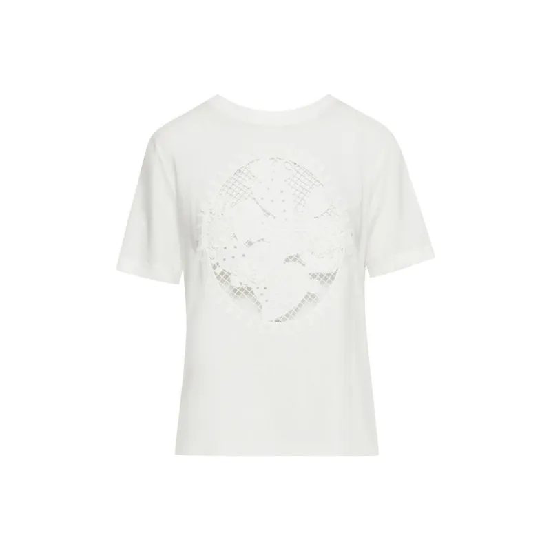 Oscar De La Renta Cactus Eyelet Guipure Cotton T-shirt-0