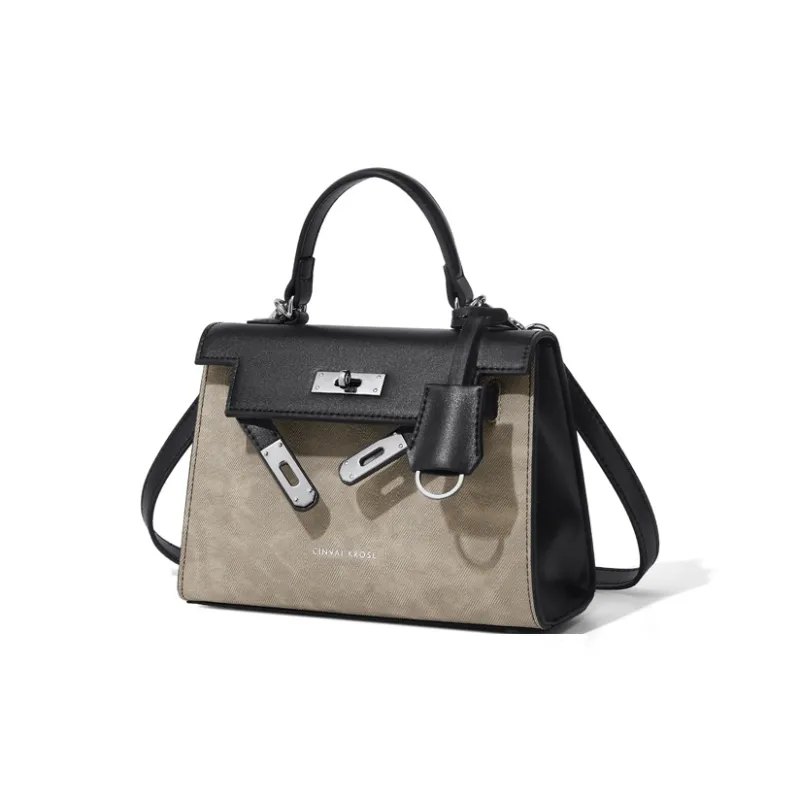 CinvaiKrose Synthetic Leather With Cow Leather Handbag Large Size Women's Ecru/Brown/Black-7