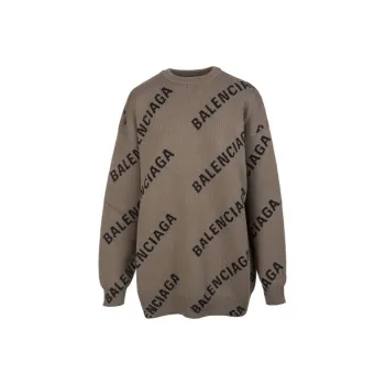 Balenciaga Logo Intarsia Oversize Crewneck Women'ss Sweater Light Brown