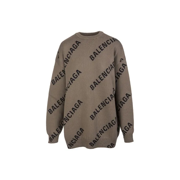 Balenciaga Logo Intarsia Oversize Crewneck Women'ss Sweater Light Brown-0