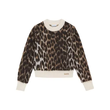 GANNI Leopard Jacquard O Neck Jumper 'Leopard'