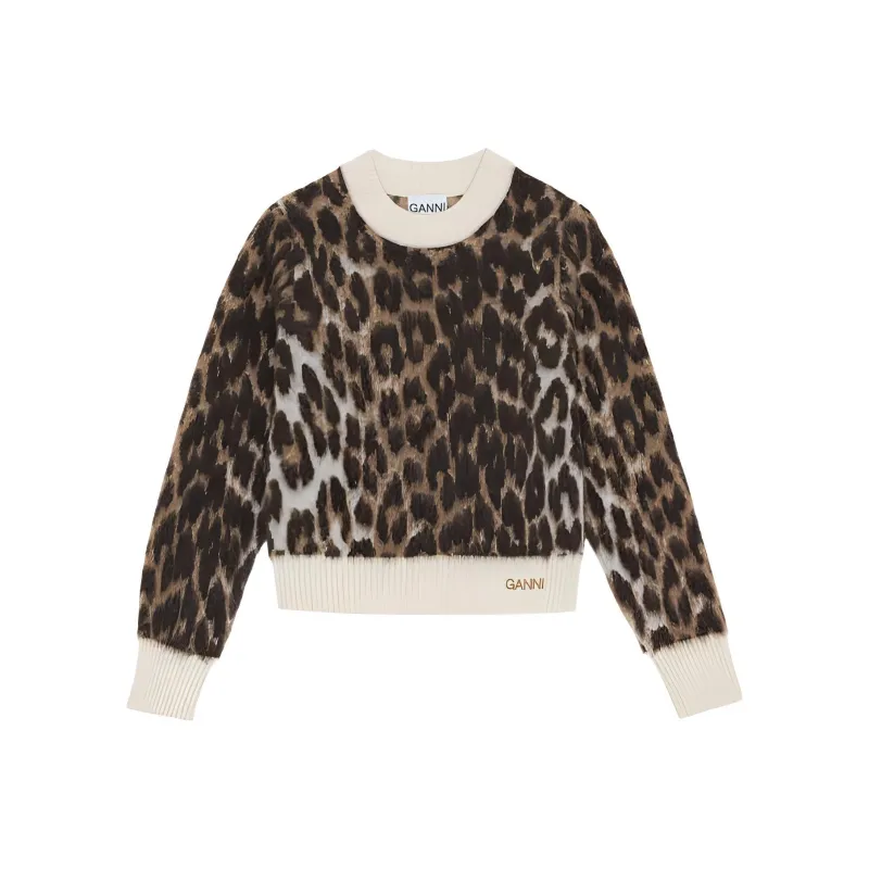 GANNI Leopard Jacquard O Neck Jumper 'Leopard'-0