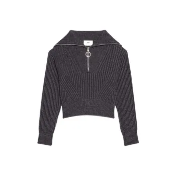 AMIPARIS Ribbed Truck Neck Sweater 'Grey'