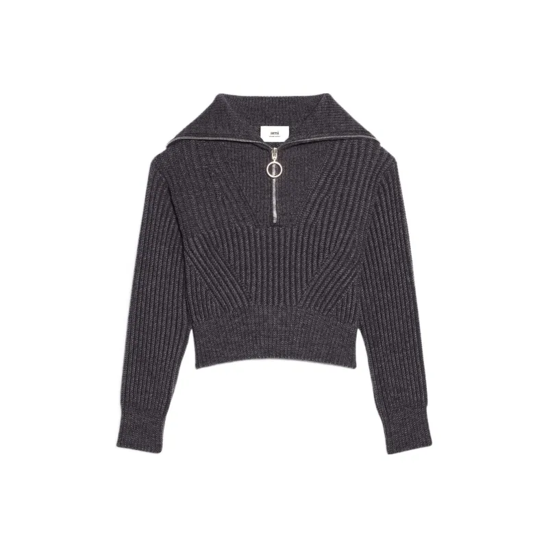 AMIPARIS Ribbed Truck Neck Sweater 'Grey'-0