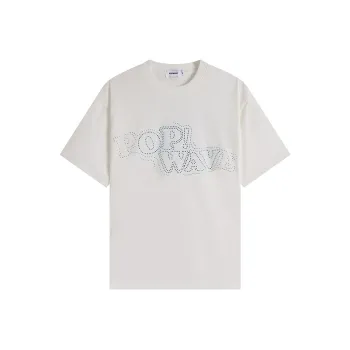 POPWAVE T Shirt Unisex White With Blue Crystal Short Sleeved