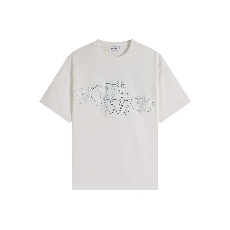 POPWAVE T Shirt Unisex White With Blue Crystal Short Sleeved-0