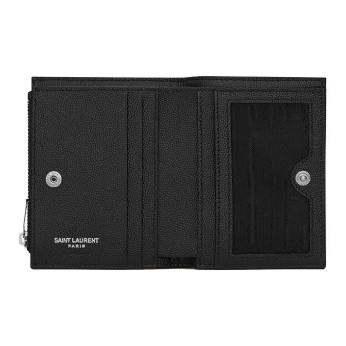 SAINT LAURENT Monogram Calfskin Double Fold Card Holder Women's Black-3