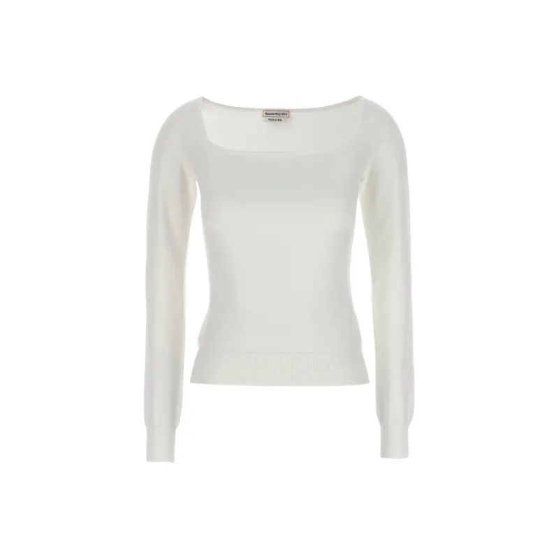 Alexander McQueen Long Sleeved Square-Neck Knitted Top-0