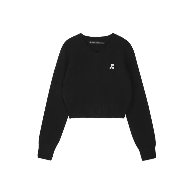 Rest&Recreation WOOL V NECK CROPPED KNIT Sweater Women's Black-0