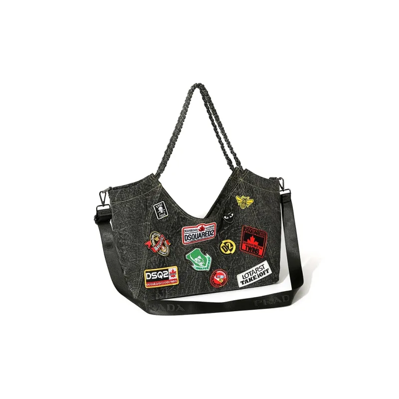 MASTER CANVAS Tote Canvas Bag, Shoulder Bag Unisex Denim Black/Denim Green-2