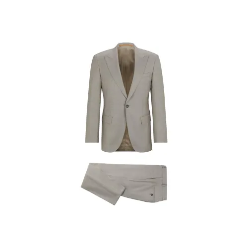 HUGO BOSS Slim-Fit Suit In Water-Repellent Micro-Patterned Wool Business Suits Men's Light Green