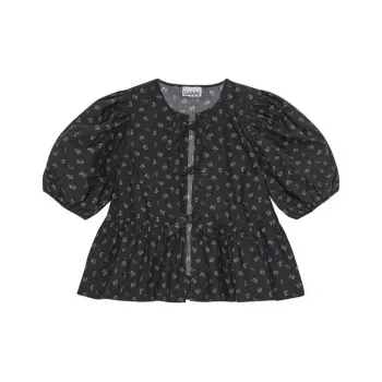 GANNI Allover Floral Printed Puff Sleeved Blouse