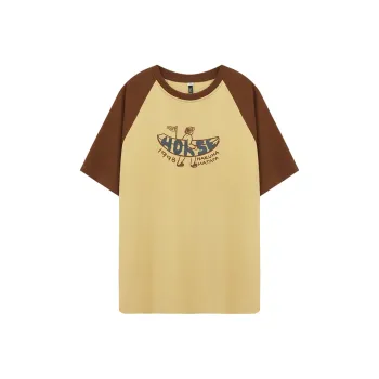 HOT HORSE Raglan Sleeve T Shirt Unisex Yellow Coffee