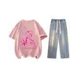 Set (Pink Short-Sleeved+Vintage Blue Jeans)