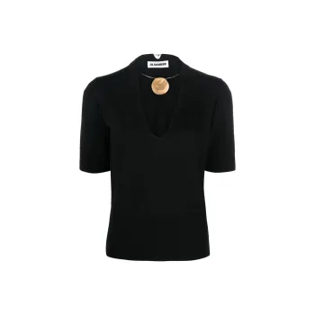 JIL SANDER V-Neck Short-Sleeved Knitted Top